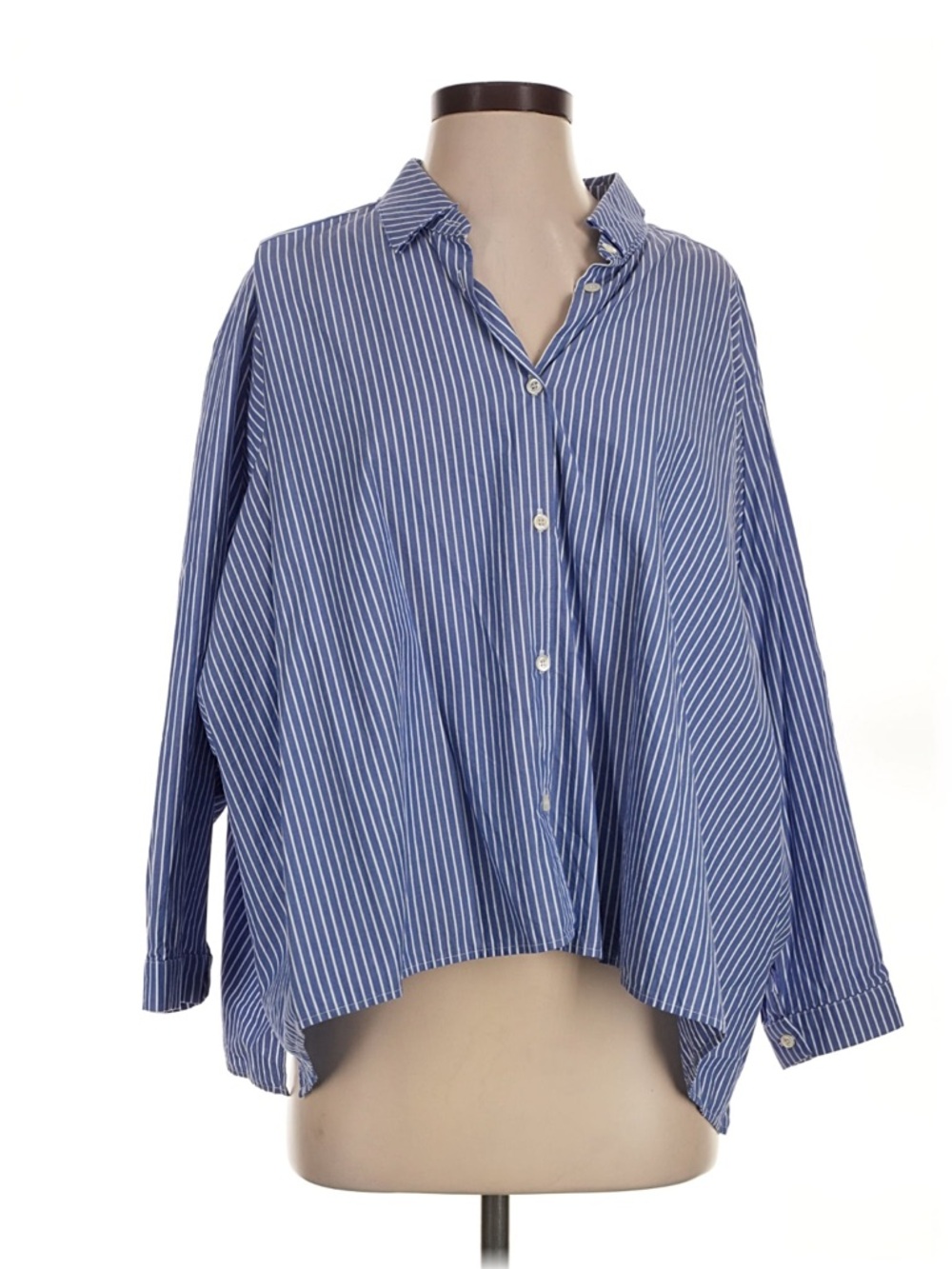Relaxed Blue & White Striped Button-Down Shirt